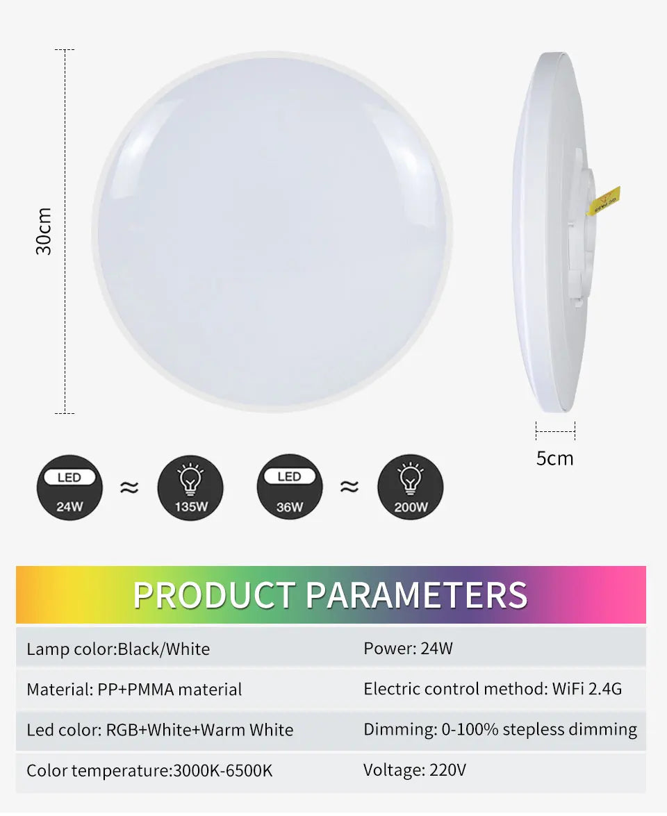 Smart WiFi BLE LED Ceiling Light AC 220V 24W