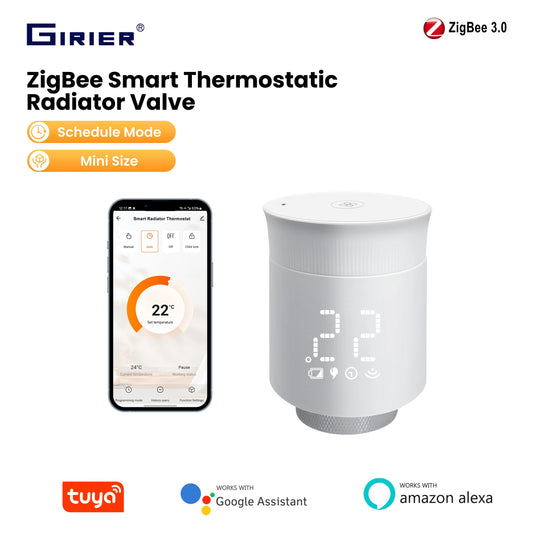 GIRIER TRV Tuya Smart Radiator Thermostat ZigBee Thermostatic Radiator Valve Programmable Temperature Controller Work with Alexa